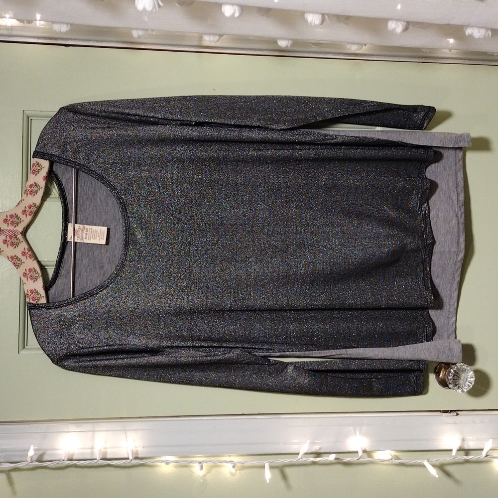 Women's Faded Glory long sleeve shimmer silver black grey Medium